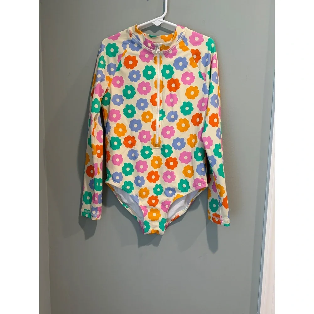 Hanna Andersson Kids Retro Floral Long Sleeve Rash Guard Swimsuit US 8 130cm